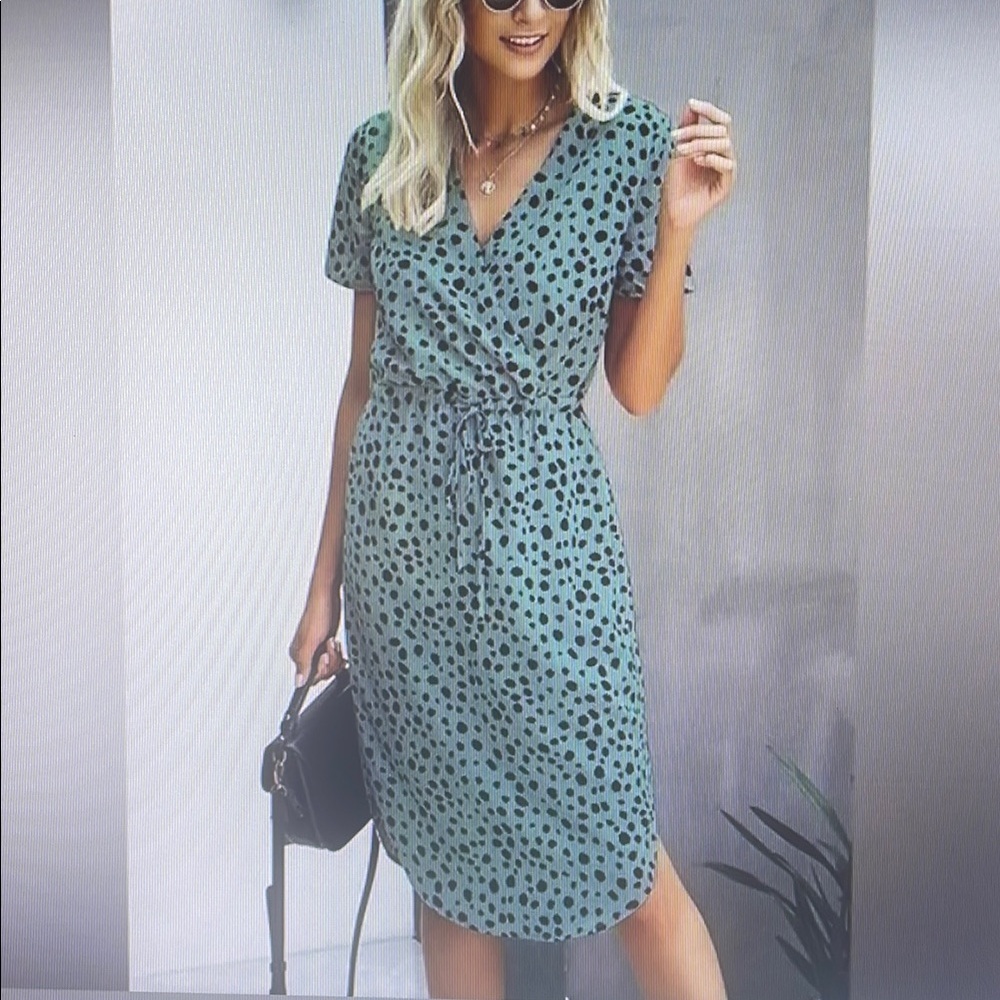 Polka Dot Wrap Dress - Green